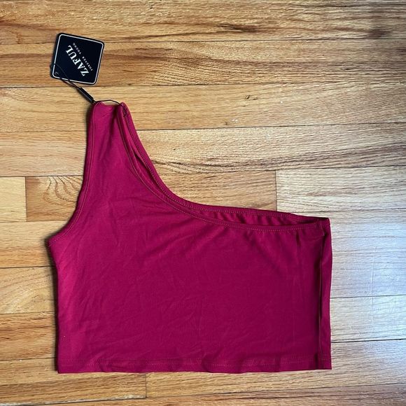 Zaful Tops - Maroon one shoulder crop top from zaful